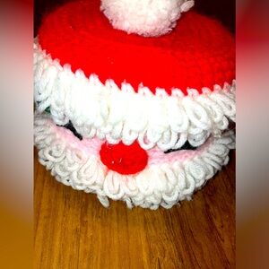 Vintage 6 inch handmade Santa Claus toilet paper holder knit